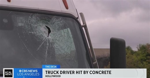 Big rig driver hit by chunk of concrete while driving on 101 Freeway