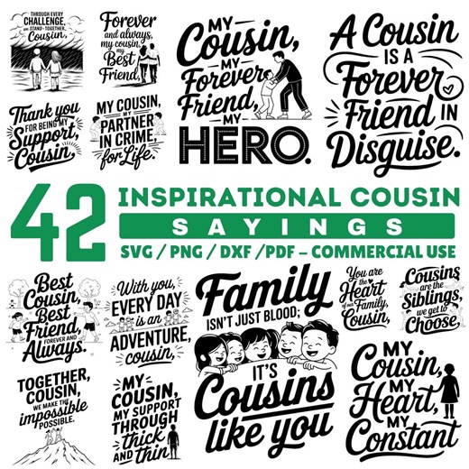 Inspirational Cousin Sayings Svg Png Pdf & Dxf Bundle for DIY Crafts Instant Downloads - Etsy