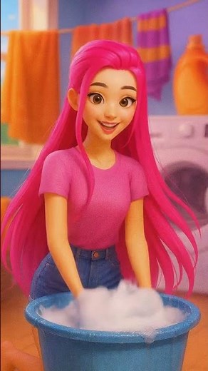 ✨ Cute Cartoon Girls Washing Clothes | Fun Laundry Day Animation 🧺💖