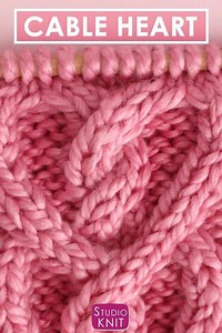 Such a pretty cable pattern for those you love! Learn How to Knit a Cable Heart with Free Knitting Pattern Video Tutorial today: https://www.studioknitsf.com/knit-cable-heart/ | Studio Knit