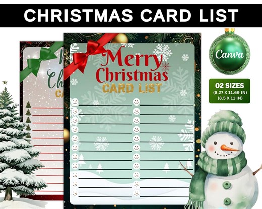 Christmas Card List Printable Checklist | Holiday Card Tracker | Christmas Planner Organizer - Etsy
