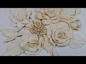 Botanical bas-relief made of clay