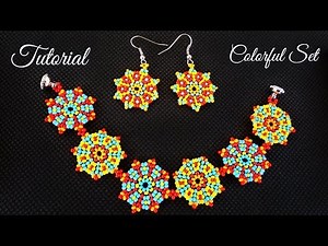 Colorful Peyote Beaded Bracelet And Earrings - Tutorial