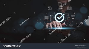 Businessman Using Laptop Correct Sign Mark Stock Photo 2186286513 | Shutterstock