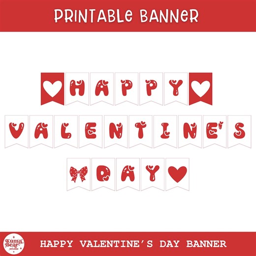 Valentine Banner Printable, Happy Valentine's Day Printable Sign, Heart Cupid Theme Party Decor - Etsy