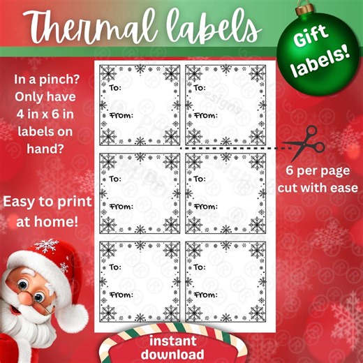Printable Christmas Gift Labels | 6 per 4in X 6in Thermal Sticker Page | Simple Black & White Holiday Tags| Budget-friendly Gift Stickers - Etsy