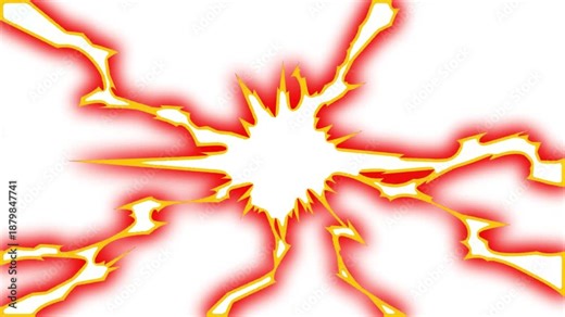 Red and Orange electric lightning strike and fire energy blast explosion icon isolated on solid background for animation