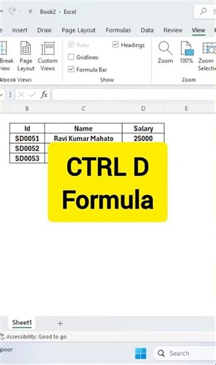 || How to copy above cell data | Formula of CTRL +D ||