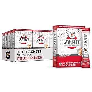 Gatorade G Zero Sports Drink Mix Powder Packets, Fruit Punch, Electrolyte Powder Drink Mix for Hydration, Zero Sugar, Total 120 Packets