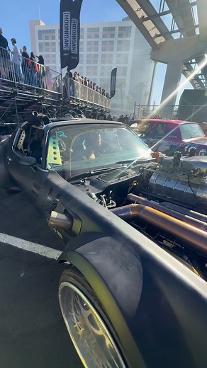 Long car small space. Just trying to turn around over here 😂 #SEMA2025 #barnyard Hoonigan X Burnout Wars | Jessie's Performance