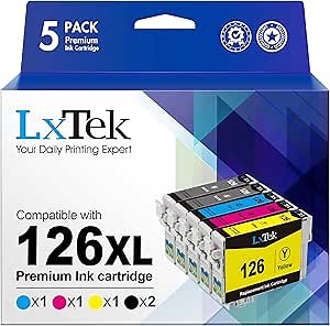 LxTek Remanufactured Ink Cartridge Replacement for Epson T126 126 to use with Workforce 545 645 845 630 840 WF-7510 WF-3520 WF-3540 WF-3530 WF-7510 Printer (5-Pack)