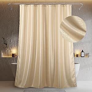 Champagne Gold Long Shower Curtain: 84 Inch Extra Tall Silver Beige Cream Glitter Sparkle Bling Fabric Decorative Shower Curtains for Bathroom - Elegant Metallic Shimmer Satin Bath Curtain - 72x84