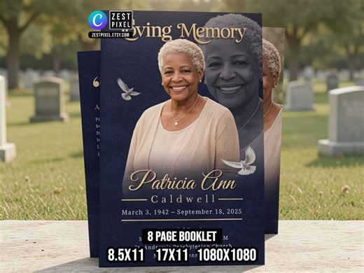 Funeral Program Template Canva Editable Memorial Booklet Celebration of Life Obituary Program - Etsy