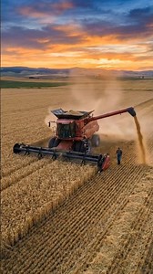Golden Harvest: Modern Farming at Sunset 🌾🚜