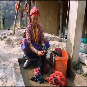 Nepali mom washing clothes with primitive Technology | Nepali Village Family