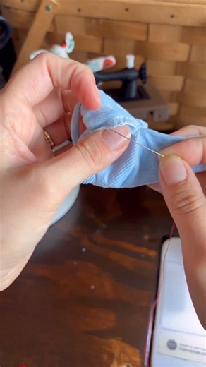 how to add a button and loop closure on your tiny overalls sewing process - handmade - custom toys - heirloom quality - hand sewing - mouse plushies - doll clothes - stuffed animals - plush - Maileg Mouse inspired - dollhouse mouse - dollhouse critters | Mama Roar