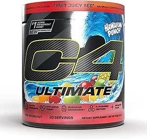Cellucor C4 Ultimate Pre Workout Powder - Sugar Free Preworkout Energy Supplement for Men & Women - 300mg Caffeine + TeaCrine + Dynamine + Creatine - Hawaiian Punch Fruit Juicy Red, 20 Servings