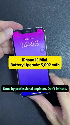 iPhone 12 Mini Battery Upgrade: 5,092 mAh for Ultimate Battery Life In this video, we upgrade the battery of an iPhone 12 Mini, boosting it to a powerful 5,092 mAh. Before the modification, this phone had been charged over 1,025 times, with the battery capacity reduced to just 1,790 mAh. Apple's focus on making the iPhone 12 Mini as compact as possible led to compromises in battery size, making the original battery too small to support the phone's full potential. This upgrade solves that issue b