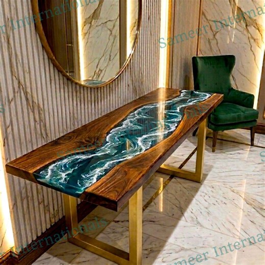 Green Ocean Wave Epoxy Console Table Acacia Wood Handmade Coastal Furniture Custom Made - Etsy