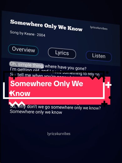 Somewhere Only We Know karaoke - Keane lyrics singalong
