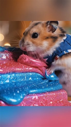 ASMR Cute Hamster in Captain America Outfit Walking on Rainbow Slime Stairs 🐹🪶🌈 #asmr #hamster