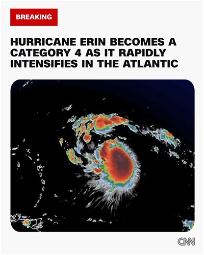 Hurricane Erin becomes a Category 4 as it rapidly intensifies in the Atlantic. https://cnn.it/3Uty4GD | CNN International