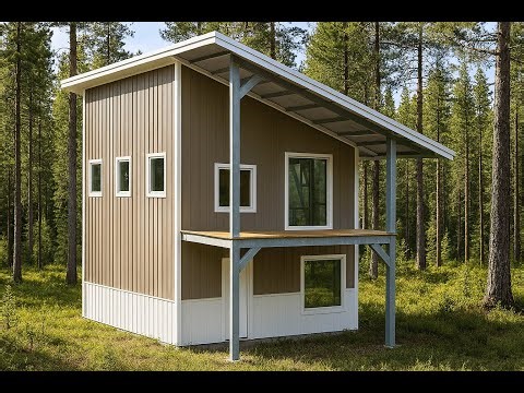 Dream 20x30 Single-Slope Cabin: Modern Kit with Porch [Two-Story]