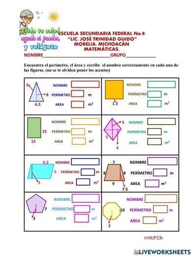 Areas y perímetros de figuras geométricas worksheet