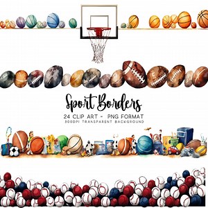 Watercolor Sport Clipart Border Bundle: Baseball, Basketball, Football (PNG & JPG) - Etsy