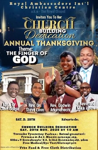 Join us the 29th November 10am for the church building dedication service | Apst-Dr Ikechukwu Anumenechi
