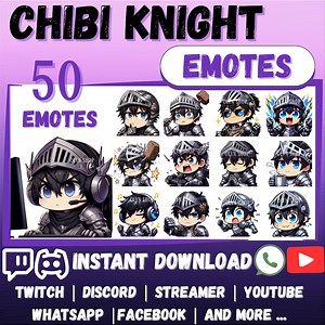 50 Chibi Knight Emotes: Twitch, Discord, Youtube, Facebook, Whatsapp (PNG Files) (digital Download) - Etsy