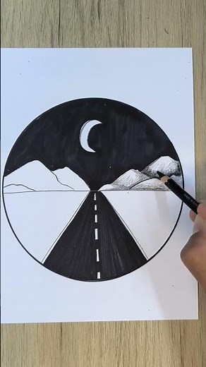 Como Dibujar un PAISAJE a Lapiz y Marcadores Blanco y negro 3 🔥 #shorts