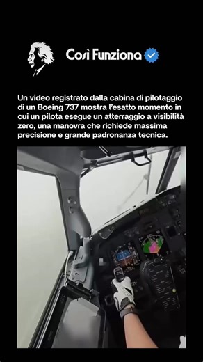 COSÌ FUNZIONA on Instagram: "Il video mostra una straordinaria dimostrazione di abilità aeronautica, probabilmente un avvicinamento con Instrument Landing System (ILS) in condizioni di visibilità estremamente ridotta (visibilità zero) utilizzando il sistema Autoland, in cui il pilota automatico guida il Boeing 737 fino al contatto con la pista. Una manovra che richiede un monitoraggio costante da parte del pilota e una gestione estremamente precisa delle sfide legate al meteo, come nebbia fitta 