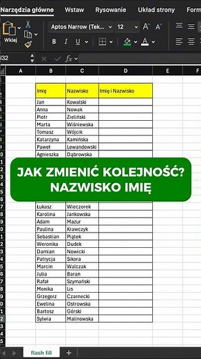 Jak odwrócić Imię i Nazwisko w Excelu w 1 sekundę | CTRL + E (Flash Fill)
