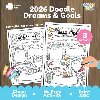 New Year 2026 Writing Prompts for Kids | Doodle Dreams & Goals Worksheet