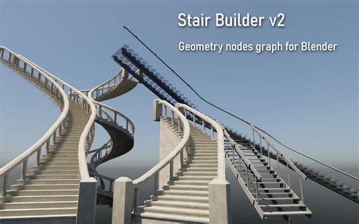 iBlender中文版插件 Stair Builder v2程序化楼梯扶手生成器台阶扶手栏杆 Blender教程