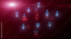 Coronavirus covid-19 pandemic concept health science hospital icon symbols on red background animation. Seamless looping. Stock Video