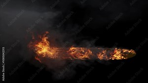 Tanker ship burning on transparent background top view 3d rendering with alpha channel of fire simulation (the background is transparent)