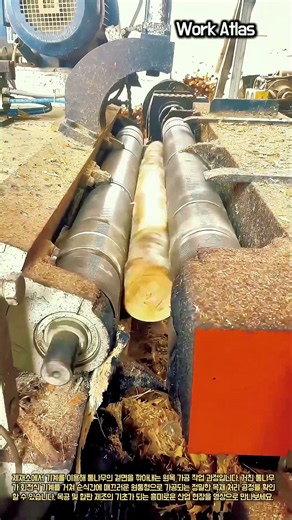 합판 제조의 기초, 회전식 원목 깎기(Veneer Peeling) 기계 작동 원리 #worker #process #woodworking #wood #machine