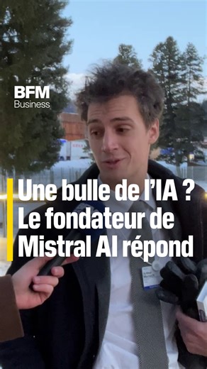 BFM Business on Instagram: "Une bulle de l'IA ? Le patron de Mistral AI répond 🫧 La rumeur d'une bulle de l'IA enfle un peu plus chaque mois, alimentée par les investissements records réclamés par les géants du secteur. Pour Arthur Mensch, cofondateur et directeur général du champion français Mistral AI, il faut rester mesuré. Ces investissements sont nécessaires mais doivent tout de même être rentabilisés. 📹 Nathan Cocquempot #business #economie #ai #tech #davos #wef"