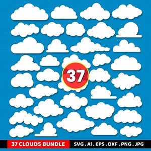 37 Clouds SVG Bundle | Fluffy Cloud PNG Clipart, Cloud Silhouette Cricut Files | Digital Download - Etsy