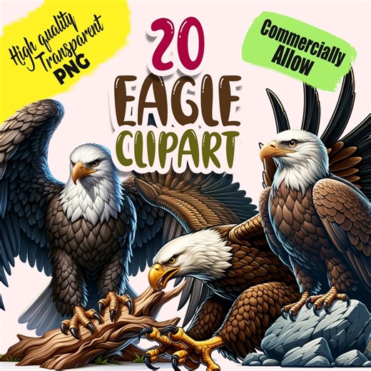 Eagle Clipart Bundle | 20 Detailed Eagle Illustrations | Transparent PNG for Crafting, Sublimation & Printable Projects - Etsy