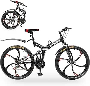 Outroad Folding Mountain Bike Foldable/Unfoldable Bike 26 Inch for Adult, 21-Speed Dual Suspension High-Carbon Steel MTB Foldable Bicycle, Dual Disc Brake Folding Bikes for Men Women