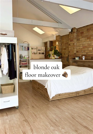 apartment makeover floor is finally done! 🥡✨ the edge near my desk was the last part These are the blonde wood vinyl flooring planks from Kmart- or should I say *were - I think my last post sold them out - before I finished buying all the planks I needed! 🤦🏼‍♀️ I figured it out though - 1 swapped the kitchen planks for checkered squares which I love, gives it a cozy 1940s vibe. 2. I had to use a different kind of plank near the kitchen under Jiji (my bunny)’s area, so that’s hidden nicely. Th