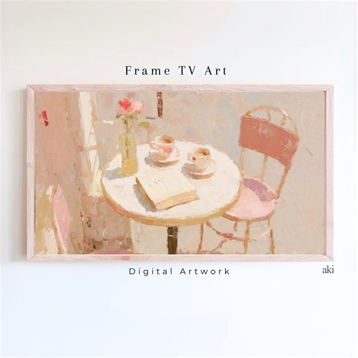 Pastel Still Life Art for Samsung Frame TV Art Cozy | Soft Tea Table Cafe Painting Romantic Still Life Spring Interior (digital Download) - Etsy