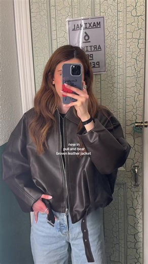 Brown Leather Jacket Spring Outfits at Pull&Bear