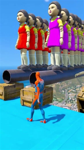 GTA V SPIDERMAN VS SQUID GAME DOLL VS FERAL BANBAN RAGDOLL FAIL#shorts