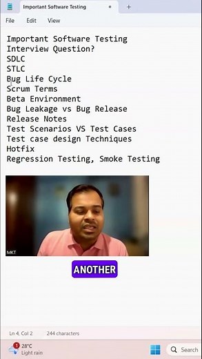 Software Testing Important Interview Questions #SoftwareTesting #AutomationTesting #shorts