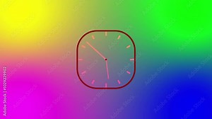 Clock moves around border animation on color background.