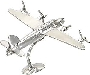 Deco 79 Aluminum Metal Airplane Decorative Sculpture Home Decor Statue, Accent Figurine 12" x 17" x 9", Silver